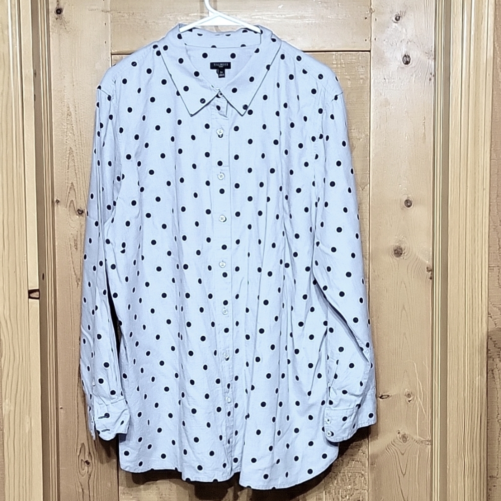 Talbots light blue with black Polka Dot Blouse